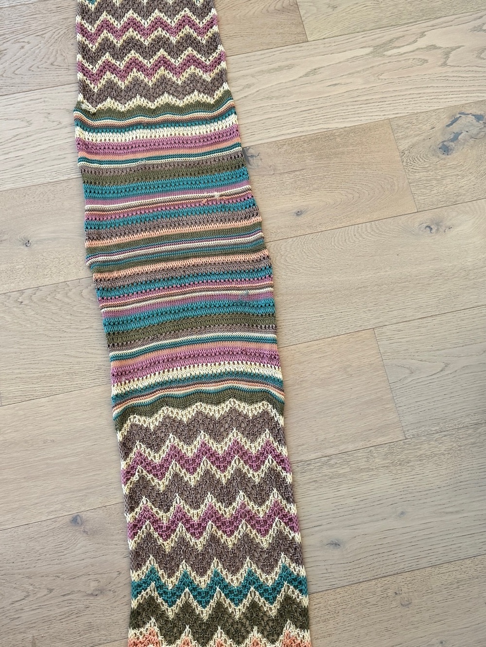 Missoni Striped Chevron Knit Scarf - Teal, Pink, Cream, Brown